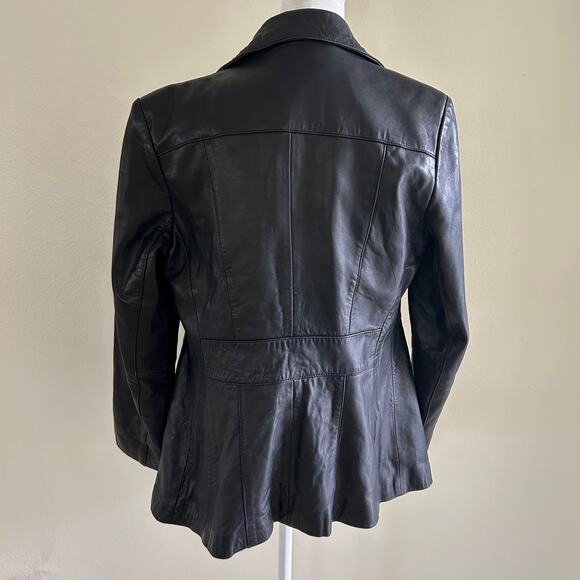 Anonymous John Carslisle Leather Jacket Women SZPM Black 3 Button Classic Blazer - Picture 2 of 12